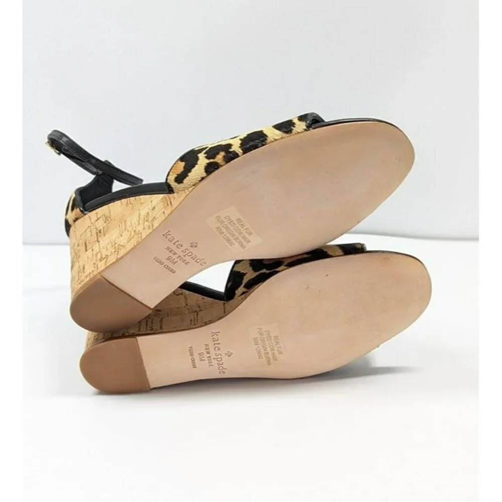 Kate Spade Women's Lonnie Leopard Calf Hair Wedge Sandals Size 9 M (MSRP $198) - Picture 9 of 11